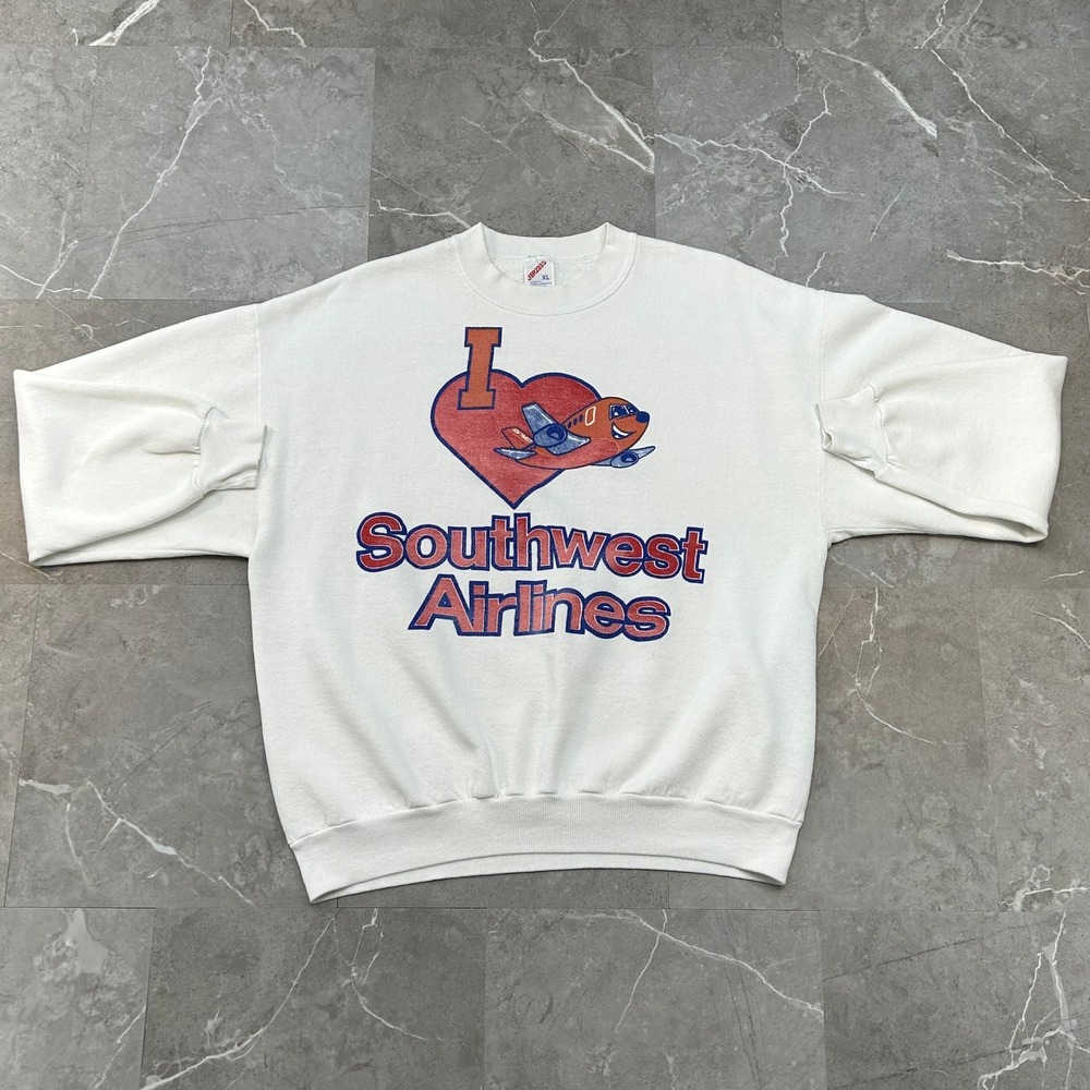 80s Vintage Southwest Airlines Sweatshirt Mens XL Crewneck Art Caricature
